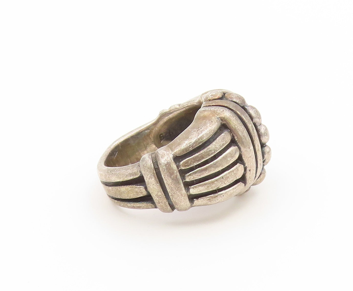 925 Sterling Silver Vintage Ring Beaded Dome Statement Band  Sz 6.5  RG36903