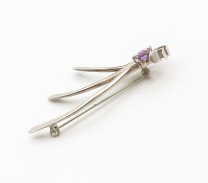 925 Sterling Silver  Vintage Prong Set Amethyst Swirl Brooch Pin  BP6046