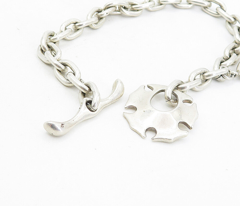 RLM STUDIO 925 Silver  Vintage Shiny Charmed Oval Link Chain Bracelet  BT3573