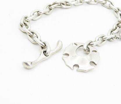 RLM STUDIO 925 Silver  Vintage Shiny Charmed Oval Link Chain Bracelet  BT3573