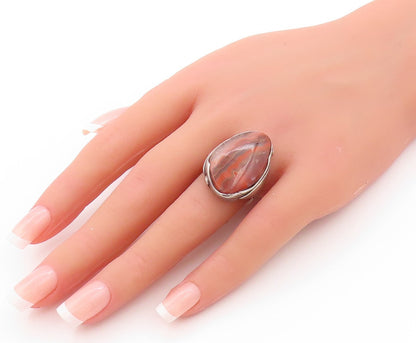 925 Sterling Silver Vintage Ring EUROPEAN Amorphas Crazy Lace Agate Sz 7 RG32663