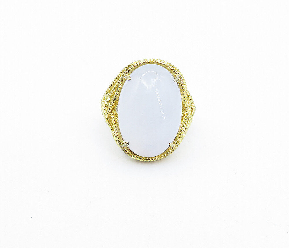 925 Sterling Silver  Cabochon Cut Milky Quartz Cocktail Ring Sz 8  RG4100