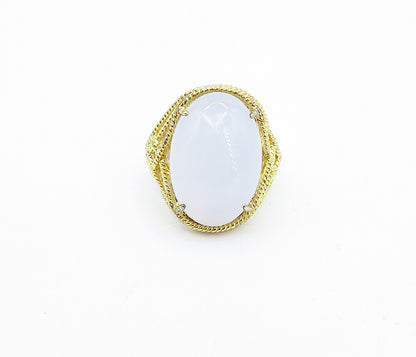 925 Sterling Silver  Cabochon Cut Milky Quartz Cocktail Ring Sz 8  RG4100