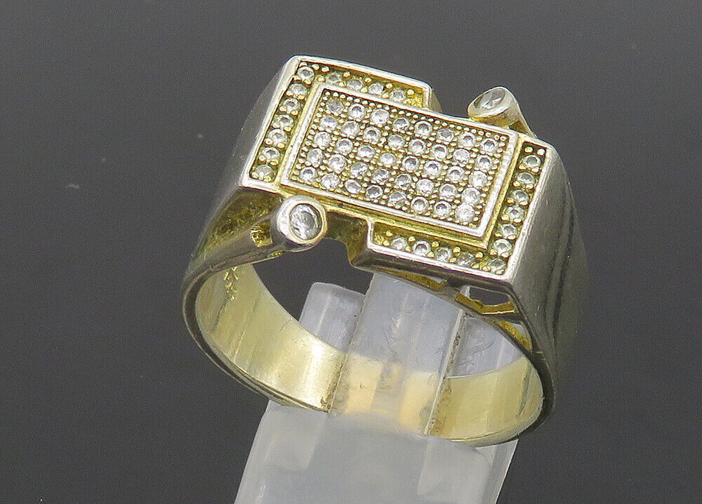 925 Sterling Silver  Vintage Topaz Encrusted Large Band Ring Sz 13  RG21192