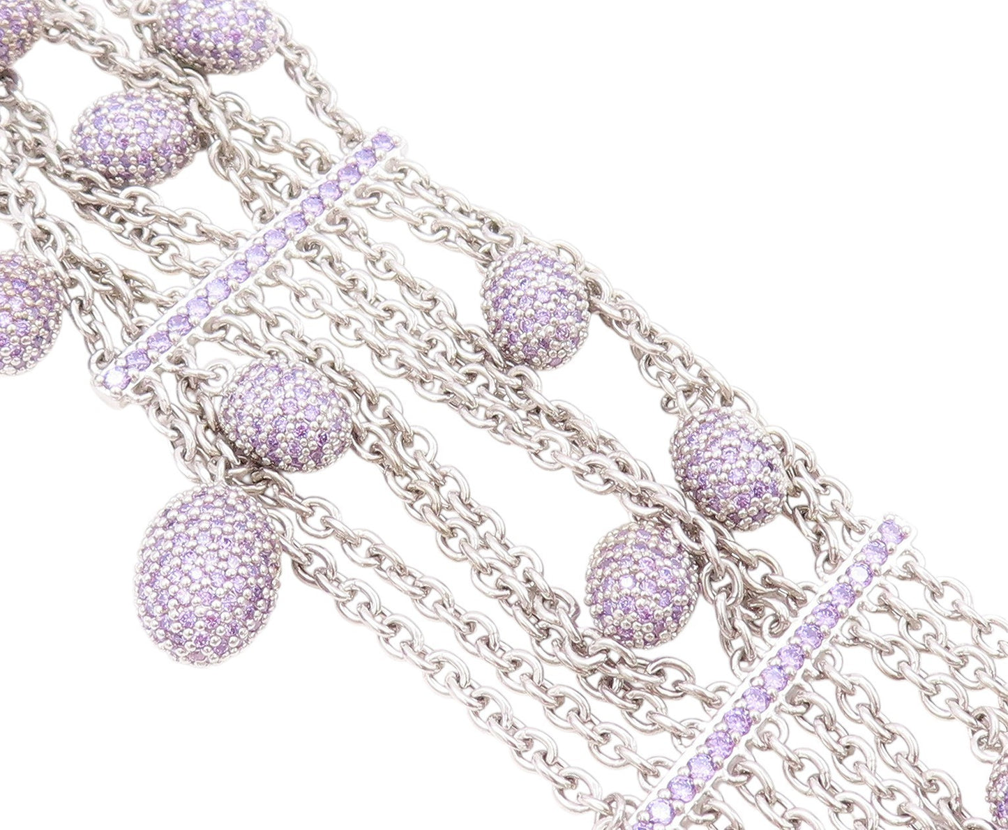 925 Sterling Silver Vintage Bracelet Dangling Amethyst Easter Eggs  BT11263
