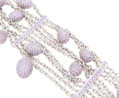 925 Sterling Silver Vintage Bracelet Dangling Amethyst Easter Eggs  BT11263