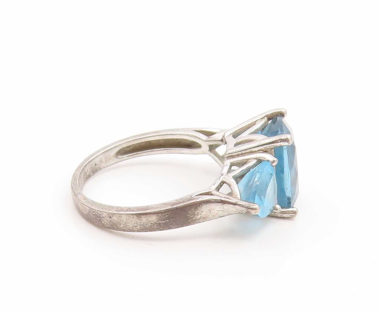 925 Sterling Silver Vintage Ring Three Stone Faceted Blue Topaz  Sz 7  RG35239