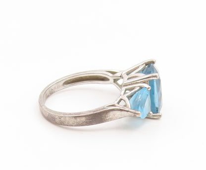 925 Sterling Silver Vintage Ring Three Stone Faceted Blue Topaz  Sz 7  RG35239
