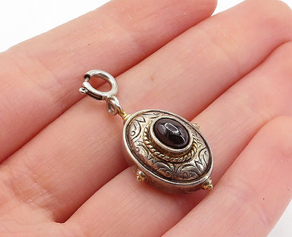 925 Sterling Silver  Vintage Black Hematite Two Tone Floral Pendant  PT4125