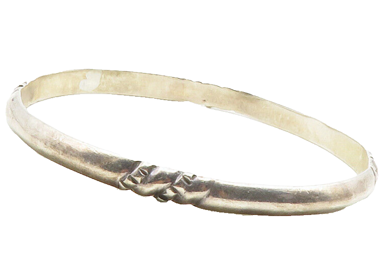 TAXCO MEXICO 925 Silver  Vintage Etched Detail Round Bangle Bracelet  BT4921