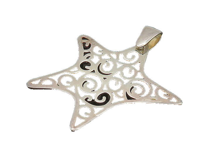 925 Sterling Silver  Vintage Shiny Spiral Pattern Star Drop Pendant  PT16789
