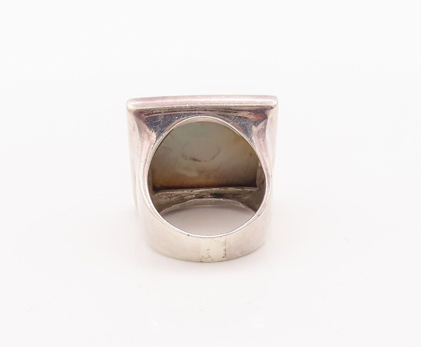 925 Sterling Silver Vintage Ring Minimalist Square Cut Abalone  Sz 7  RG28411