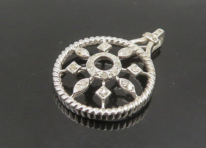 925 Sterling Silver  Vintage Genuine Diamonds Floral Motif Pendant  PT19332
