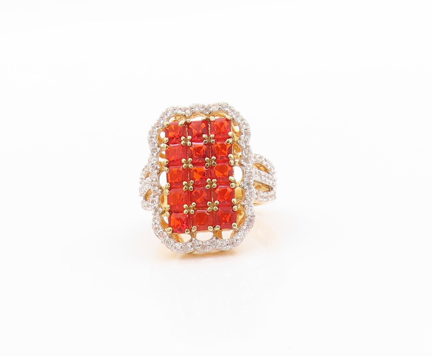 925 Sterling Silver Vintage Ring Gold Plated Orange & White CZ  Sz 5.5  RG32463