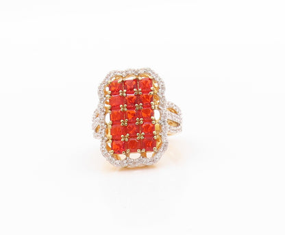 925 Sterling Silver Vintage Ring Gold Plated Orange & White CZ  Sz 5.5  RG32463