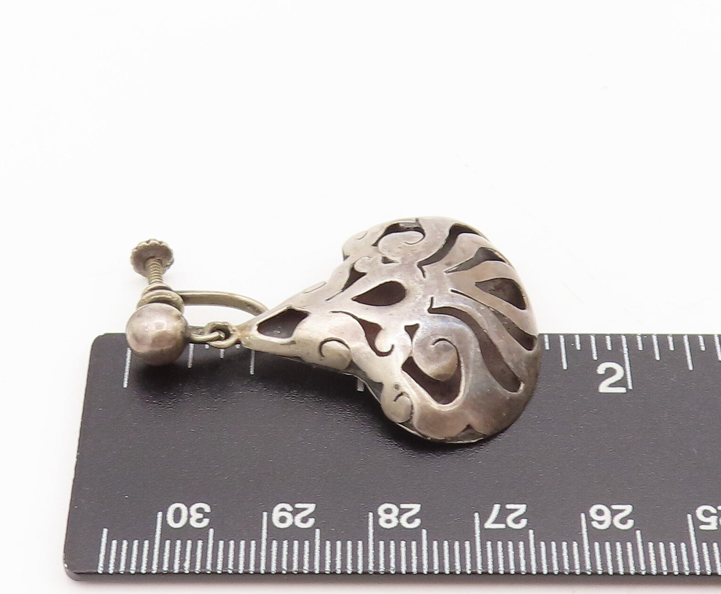 MEXICO 925 Silver  Vintage Antique Swirly Cutout Dangling Earrings  EG12648