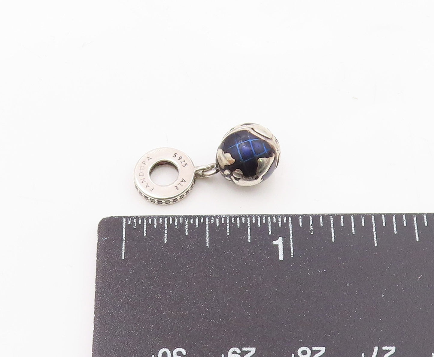 PANDORA 925 Silver  Vintage Enamel & Cubic Zirconia Globe Pendant  PT21819