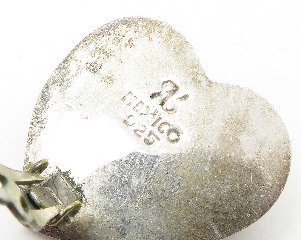 MEXICO 925 Sterling Silver  Vintage Love Heart Motif Non Pierce Earrings  EG9211