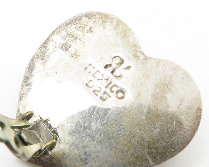 MEXICO 925 Sterling Silver  Vintage Love Heart Motif Non Pierce Earrings  EG9211