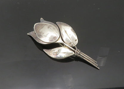 925 Sterling Silver  Vintage Shiny Single Flower Motif Brooch Pin  BP7935