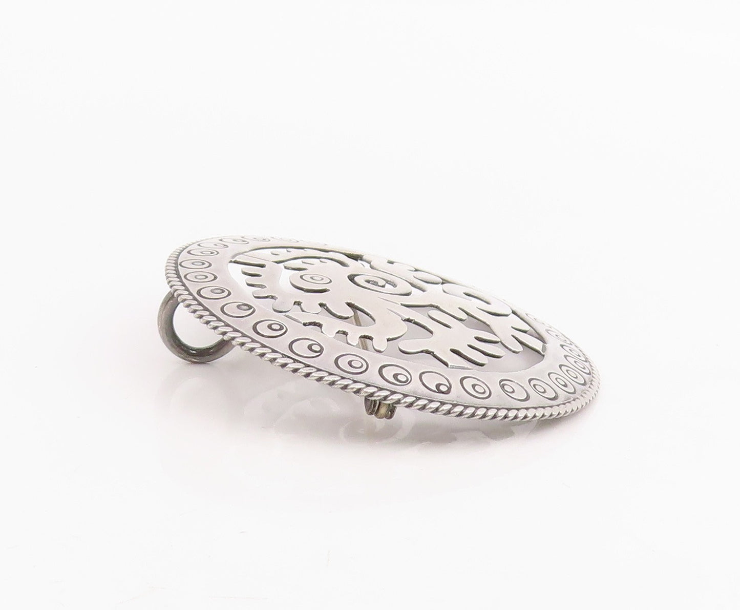 925 Sterling Silver Vintage Brooch Pin MEXICO Etched Tribal Bird Cutout  BP12291