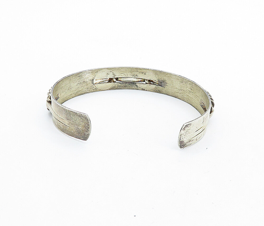 925 Sterling Silver  Vintage Rope Twist Detail Shiny Cuff Bracelet  BT2659