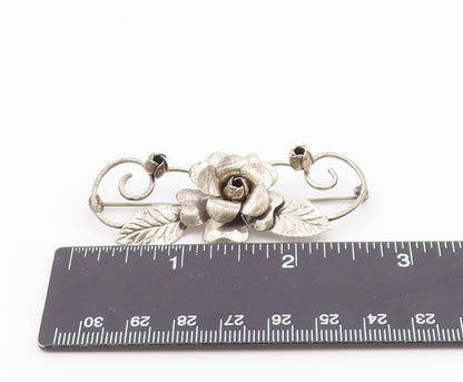 LANG 925 Sterling Silver Vintage Rose Flower Swirl Vine Motif Brooch Pin BP3873