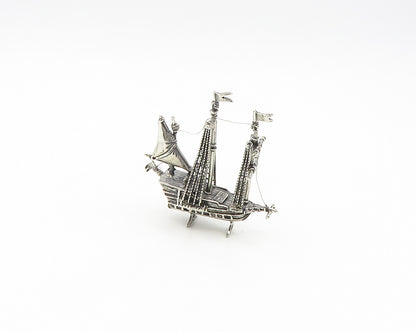 925 Sterling Silver  Vintage Shiny Sailing Ship Motif Table Trinket  TR2589