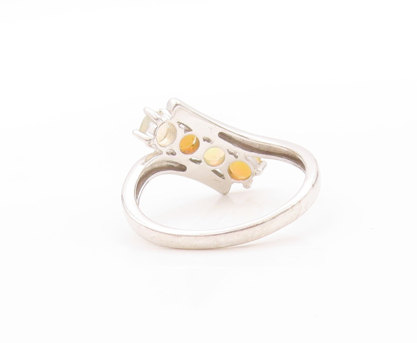 925 Sterling Silver Vintage Ring Modernist Round Fire Opal Band  Sz 9  RG32757