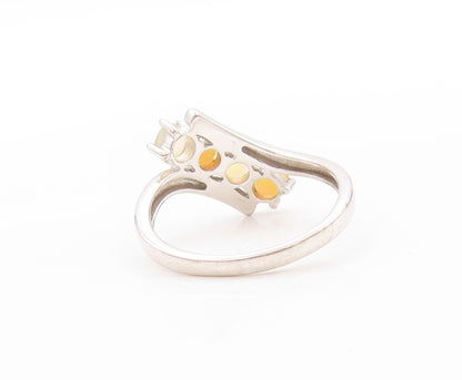 925 Sterling Silver Vintage Ring Modernist Round Fire Opal Band  Sz 9  RG32757