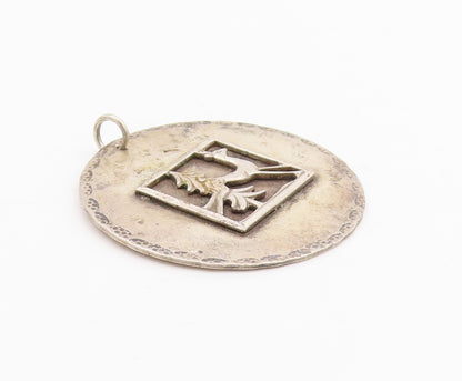 925 Sterling Silver Vintage Pendant Carved Reindeer & Pine Tree Medal  PT25474