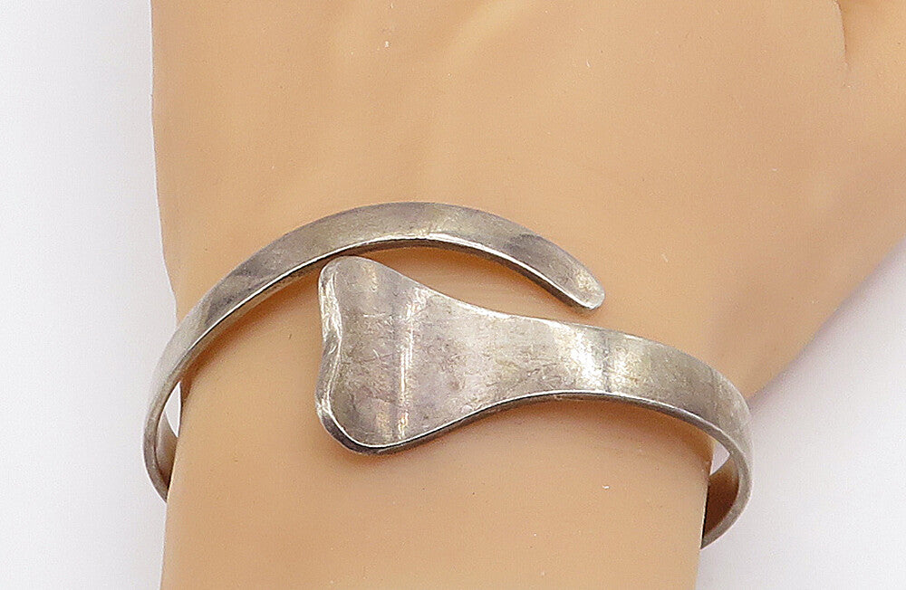 MEXICO 925 Sterling Silver  Vintage Dark Tone Bypass Bangle Bracelet  BT1453