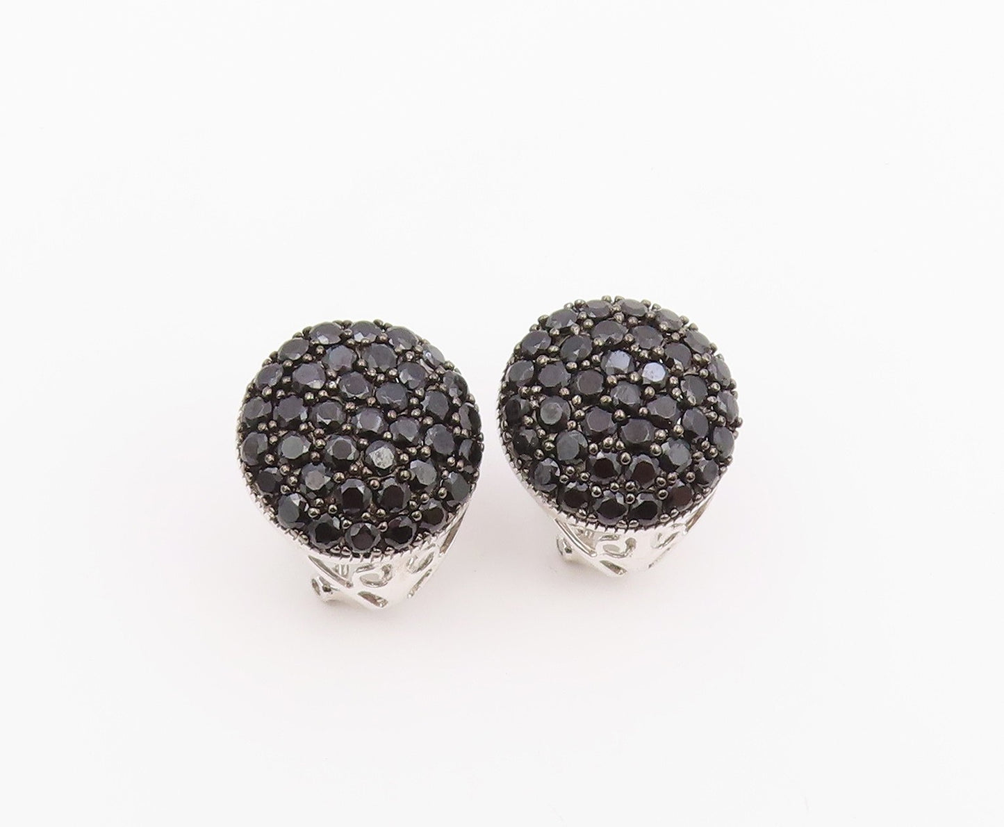 925 Sterling Silver Vintage Earrings Classic Black Spinel Cluster Dome  EG14444