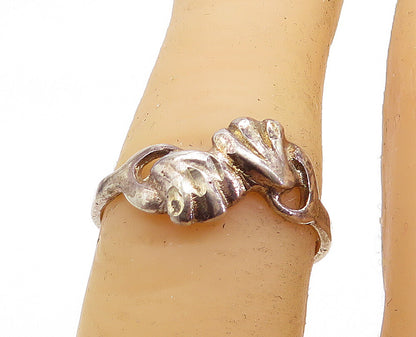925 Sterling Silver  Vintage Dark Tone Floral Bypass Band Ring Sz 6  RG7127