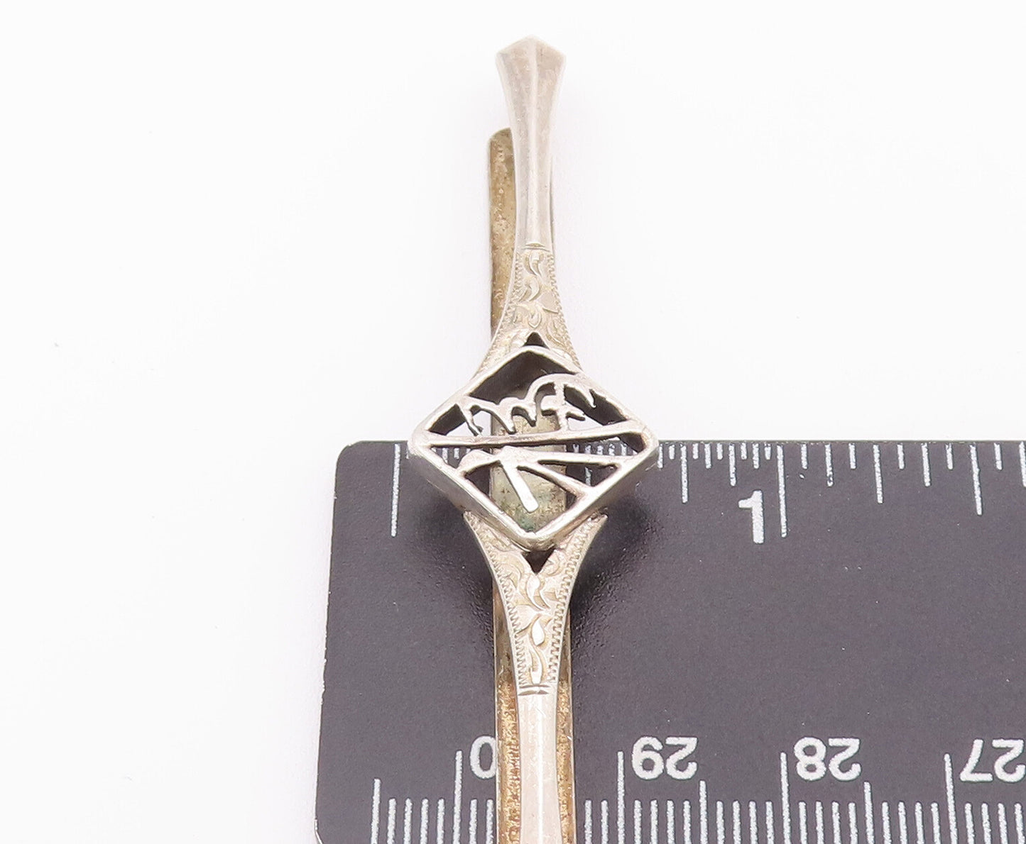 925 Sterling Silver Vintage Tie Clip CHINESE Designer Cut Swirly Carved  TR3707