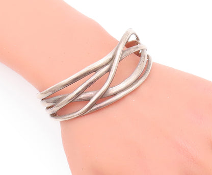 925 Sterling Silver Vintage Bracelet Slid Cutout Wave Effect Cuff  BT10594