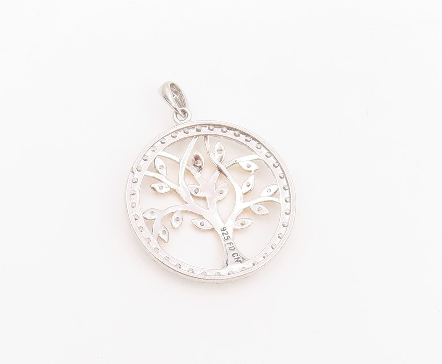 925 Sterling Silver Vintage Pendant CZ Two Tone Tree Of Life Medallion  PT25537