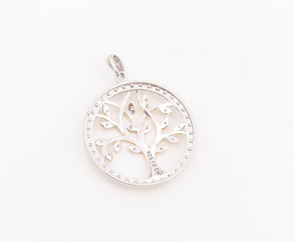 925 Sterling Silver Vintage Pendant CZ Two Tone Tree Of Life Medallion  PT25537