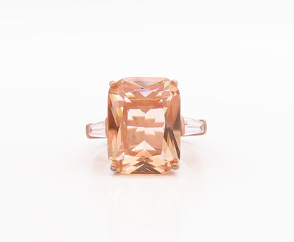 925 Sterling Silver Vintage Ring Rose Gold Plated Morganite & CZ Sz 6 RG29635