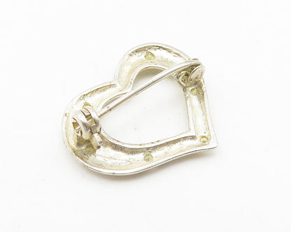 925 Sterling Silver  Vintage Topaz Dotted Open Love Heart Brooch Pin  BP4264