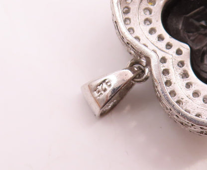 925 Silver  Vintage Hematite & Cubic Zirconia Love Heart Pendant  PT19814