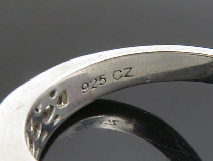 925 Sterling Silver Vintage Sparkly Topaz Half Eternity Band Ring Sz 7 RG24439