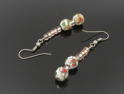 925 Sterling Silver  Vintage Floral Sphere & Beads Dangle Earrings  EG11583