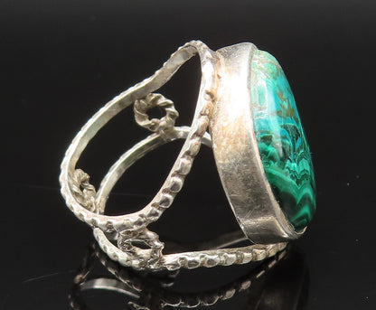 925 Sterling Silver  Vintage Open Frame Malachite Ring Sz 5.5  RG25380
