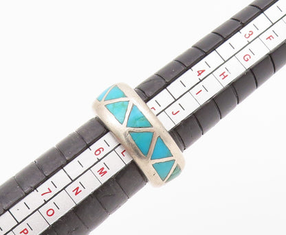 925 Sterling Silver Vintage Ring SOUTHWESTERN Triangle Turquoise Sz 5 RG33073