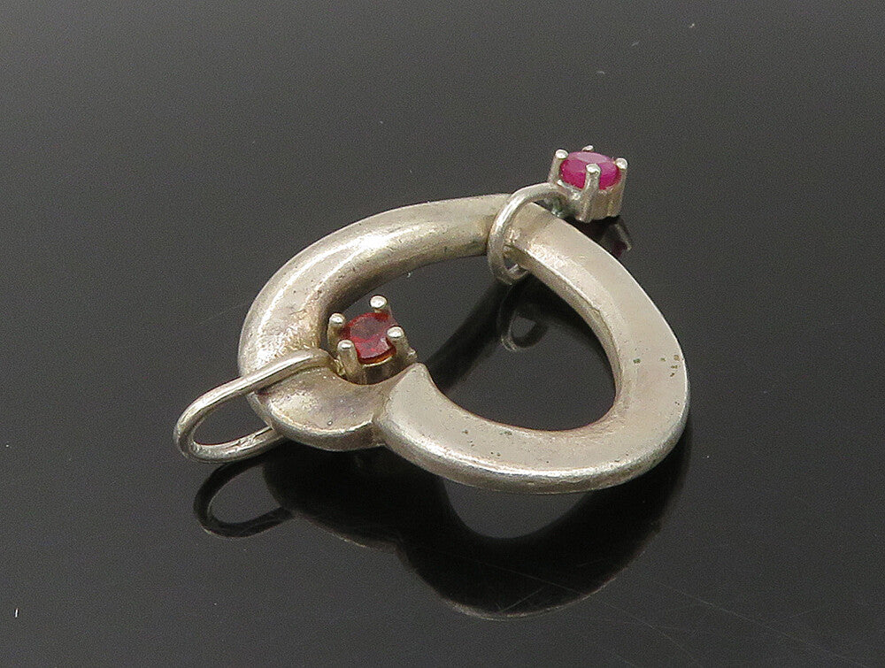 LENOX 925 Sterling Silver  Vintage Ruby & Garnet Love Heart Pendant  PT19992