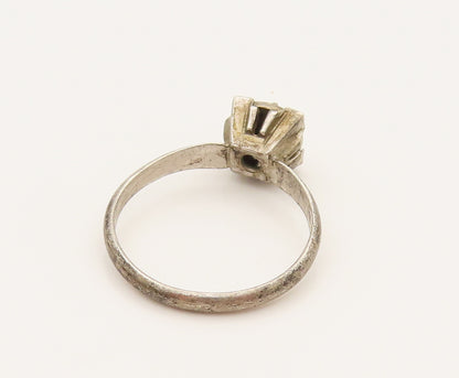925 Silver  Vintage Antique Dainty Cubic Zirconia Flower Ring Sz 7.25  RG26284