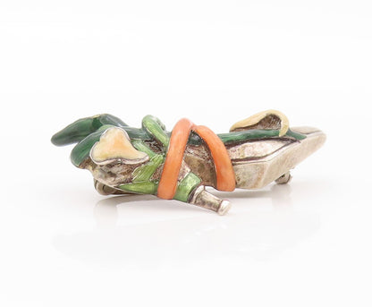 925 Sterling Silver Vintage Brooch Pin Enameled Roped & Floral Shoe  BP11177
