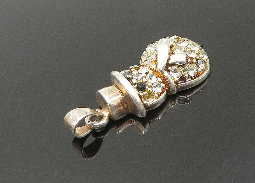 925 Sterling Silver  Vintage Cubic Zirconia & Hematite Snowman Pendant PT17333
