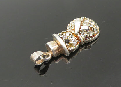 925 Sterling Silver  Vintage Cubic Zirconia & Hematite Snowman Pendant PT17333